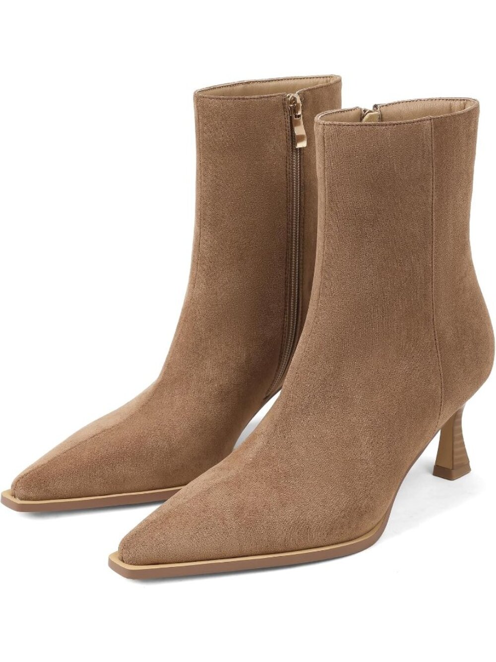 Women's Brown Suede Ankle Boots Kitten Heel Booties Short Boots Pointed Toe